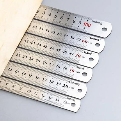 1Pcs 15/20/30/40/50/60100cm Stainless Steel Metal Straight Ruler For Home School Precision Measuring Tool Drawing Tool Supplies