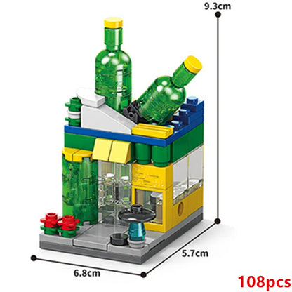 NEW Panda Pet Coffee Ice Cream Flower Shop Store Street View Food House Building Blocks Kit Girls Bricks Model Kids Toy Children