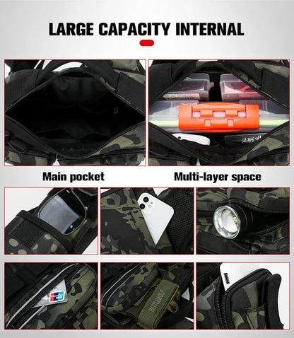 Large Capacity Fishing Gear Bag with Bait Box, 3-in-1 Shoulder Waist Crossbody Fishing Rod Storage Bag