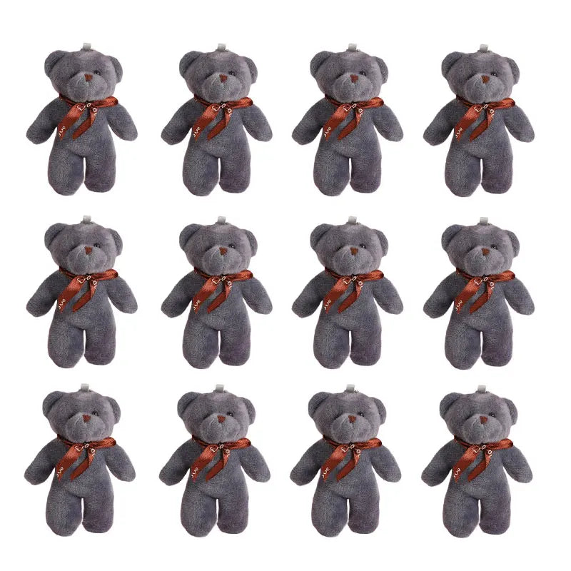 6/12pcs Mini Bear Plush Keychain Colorful Bear Stuffed Toy School Bag Pendant Teddy Doll Graduation Party Supplies Wedding Gift