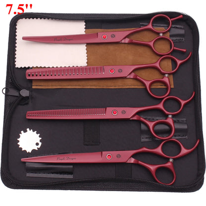 7.5'' Professional Pet Grooming Scissors Hair Cutting Fishbone Thinning Comb Hemostatic Forceps Japan 440C Set For Dog Cat Z3088