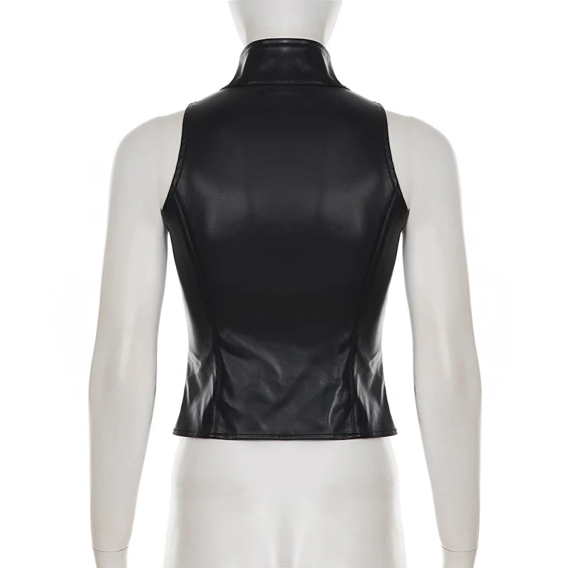 Faux-Leather Turtleneck Top and Sleeve-Cover Options