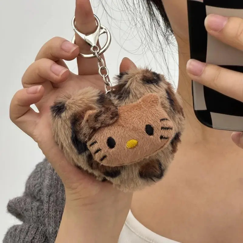 Cartoon Sanrio Hello Kitty Fashion Bag Retro Leopard Doll Pendant Kawaii Anime Toy Keychains Accessories Keyring Christmas Gift