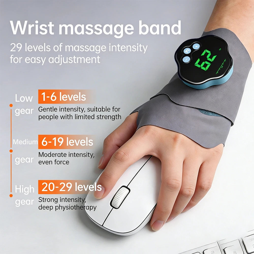 Electric Hand Massager EMS Microcurrent Cordless Wristband 10 Mode Vibration Massage 29 Level Wrist Massager Wrist Support Brace