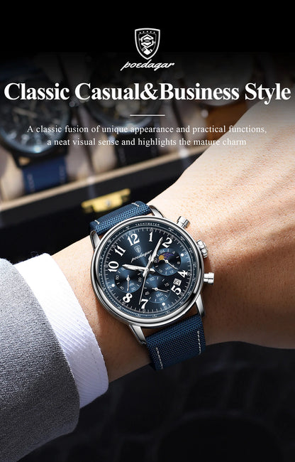 POEDAGAR Luxury Sports Men Watch Waterproof Luminous Leather Quartz Man Wristwatch Chronograph Date Military Men's Watches Reloj