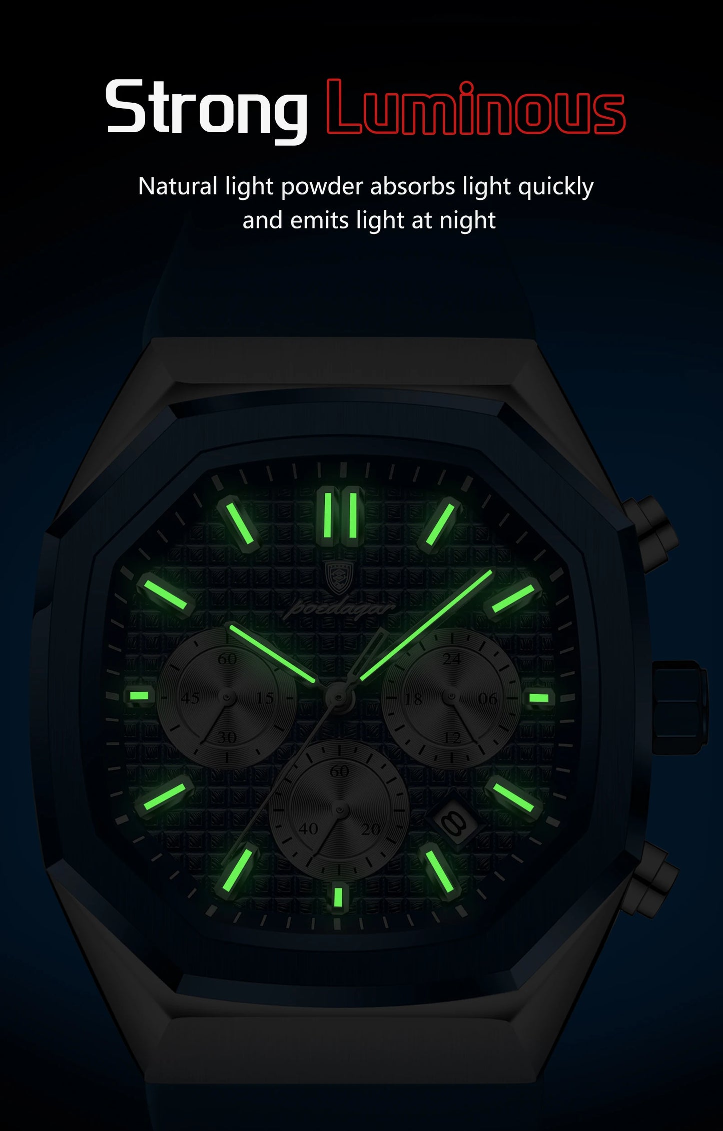 POEDAGAR Business Men's Watch Chronograph Date Silicone Strap Quartz Man Watch Waterproof Luminous Fashion Watches For Men Reloj