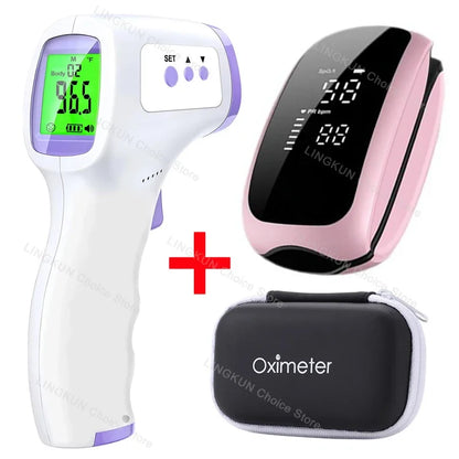 Medcial Forehead Thermometer Fingertip Pulse Oximeter Monitor Blood Oxygen Saturation Meter Pulse Oximeter USB Rechargeale