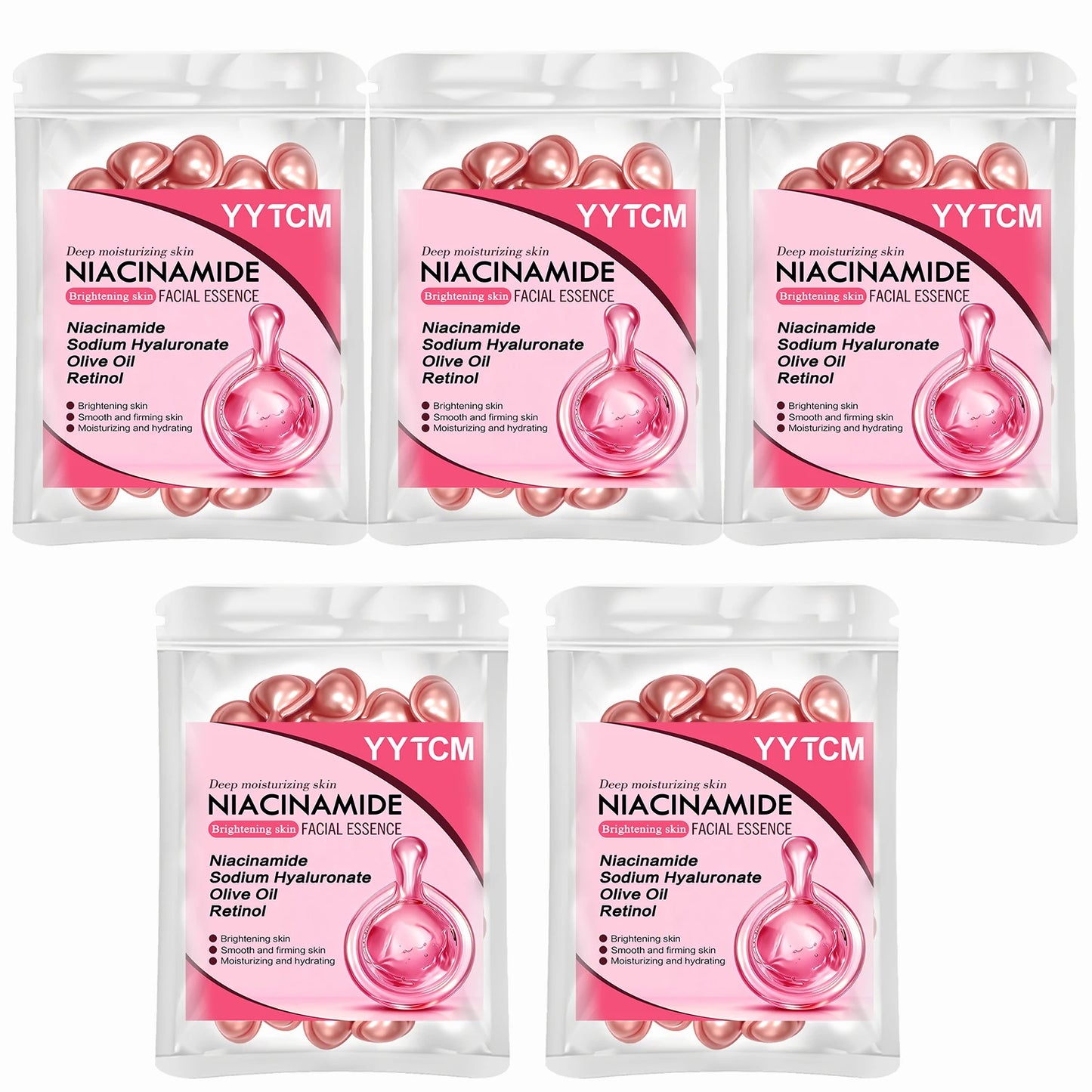 Niacinamide Facial Essence Capsules, Containing Retinol, Olive Fruit Oil, Gardenia Extract, Brighten Skin Tone, Moisturize and Hydrate, and Smooth and Soften Skin (0.5Gx30 Capsules)/Bag-1 Bag
