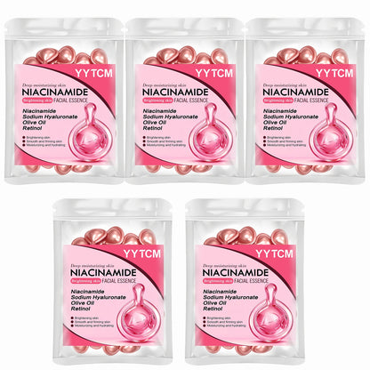 Niacinamide Facial Essence Capsules, Containing Retinol, Olive Fruit Oil, Gardenia Extract, Brighten Skin Tone, Moisturize and Hydrate, and Smooth and Soften Skin (0.5Gx30 Capsules)/Bag-1 Bag