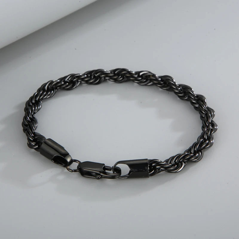 4/6/8mm Stainless Steel Bracelets For Men Women Gold Color Twisted Rope Link Chain Bracelets On the Hand Jewelry Gifts