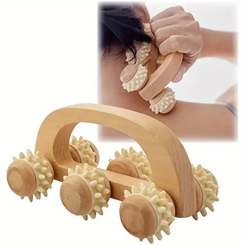Wooden Massage Roller Tool, Manual Wooden Massager, 1 Pcs Wood Back Massage Roller for Neck Leg Back Deep Tissue Muscle Massage
