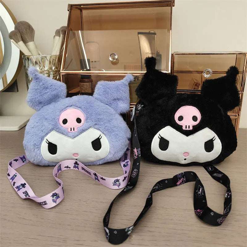 Animation Kuromi Plush Bag for Girls Small Change Tote Handbags Shoulder Bags Kawaii Toy Figures Bags Coin Purse Gifts