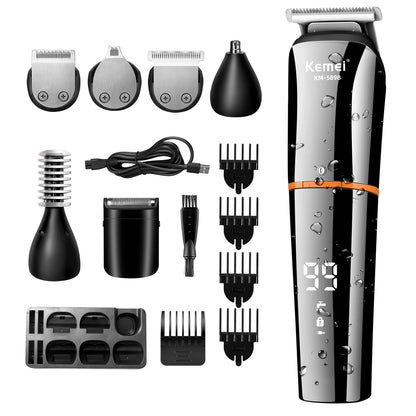Kemei Waterproof 11-in-1 Men's Grooming Kit Electric Beard Trimmer Shaver Hair Clipper Rechargeable Nose Hair Trimmer KM-5898