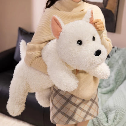42cm Kawaii Fluffy Hair West Highland Dog White Terrier Plushie Soft Puppy Plush Toy Stuffed Lifelike Animal Appease Doll Pillow