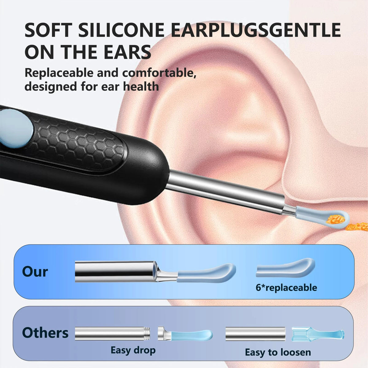 Ear Wax Removal,Ear Cleaner with 1080P CameraSmart Visual Earwax Cleaning Tool8 Pcs Ear Set,6 Ear Scoop Ear Tips Replacement
