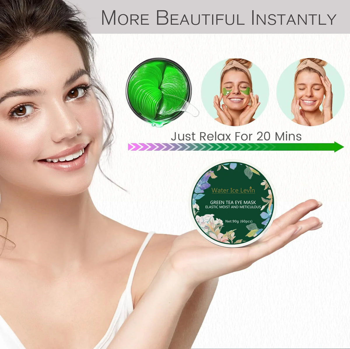 Green Tea Eye Mask, Deeply Moisturizing, Softens and Tightens the Skin Around the Eyes, Makes the Skin More Radiant, and Improves Skin Elasticity, Says Goodbye to Dryness and Dullness, as a Gift