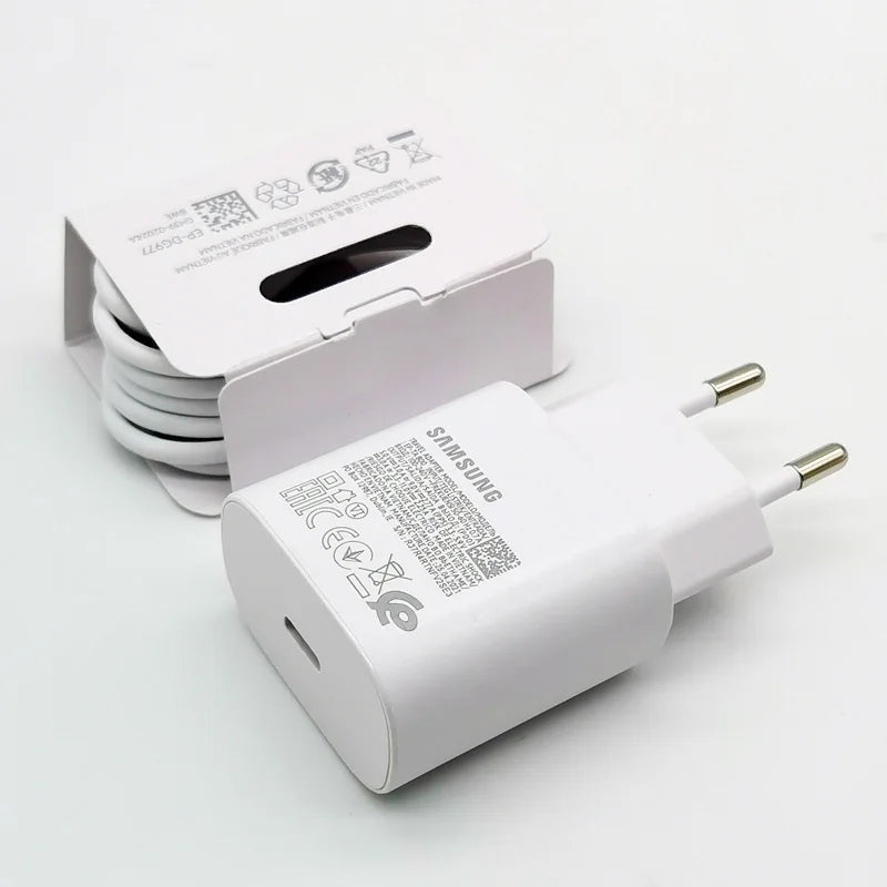 Samsung 25W Super Fast Charger Type C Adapter For Galaxy S24 S23 S20 S21 S22 Plus Note 20 10 A55 A35 A25 A15 Z Flip Fold 6 5 4 3