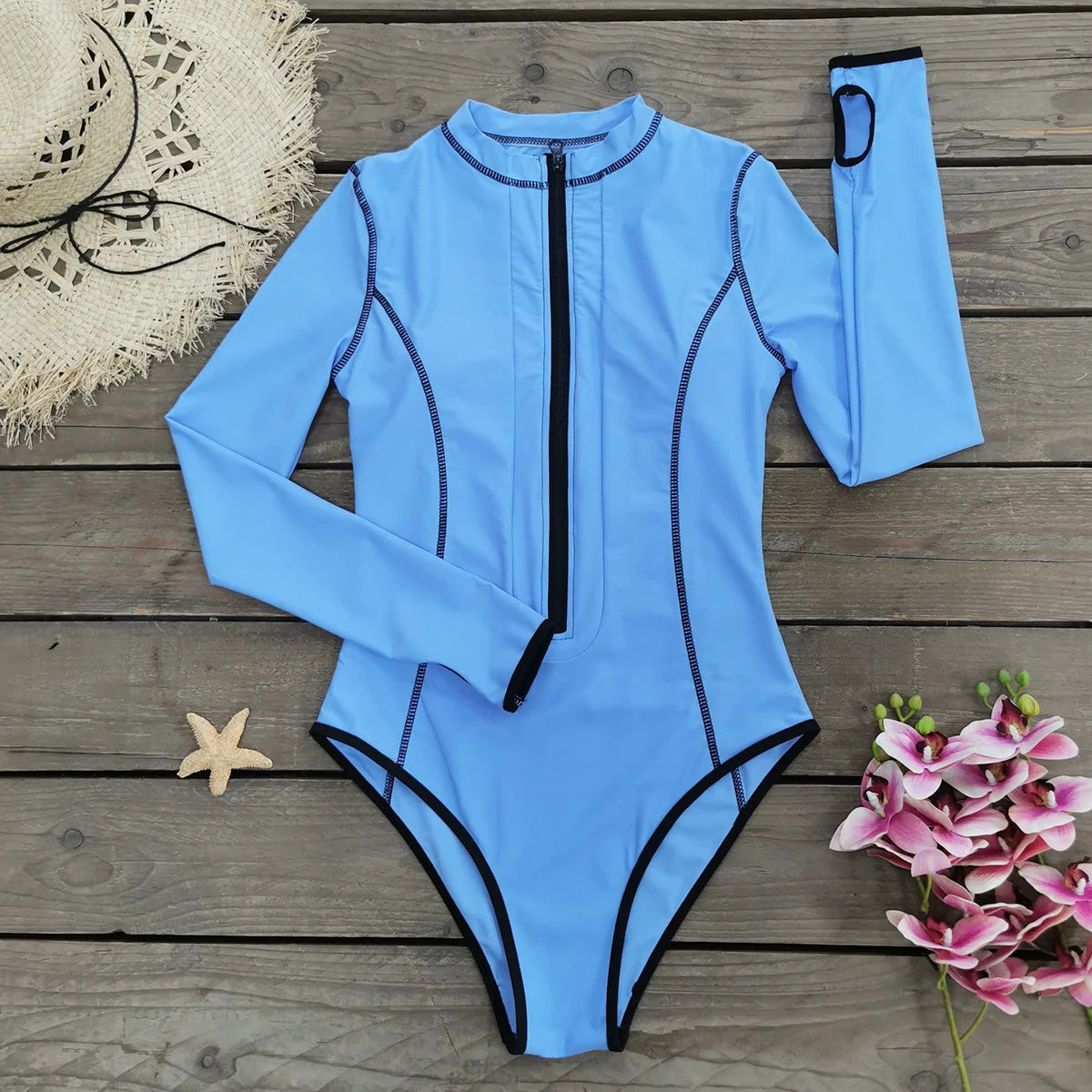 2025 New Swimwear Women Print Floral One Piece Swimsuit Long Sleeve Bathing Suit Swimsuit Vintage Beachwear Surfing Swim Suit