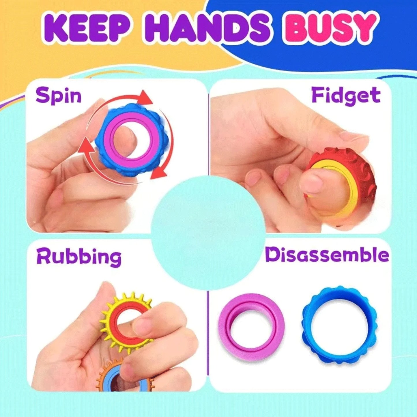 New Silicone Sensory Rotating Fidget Ring Stress Relief Spinning Fidget Toy for Adults Anti Anxiety Autism ADHD Quiet