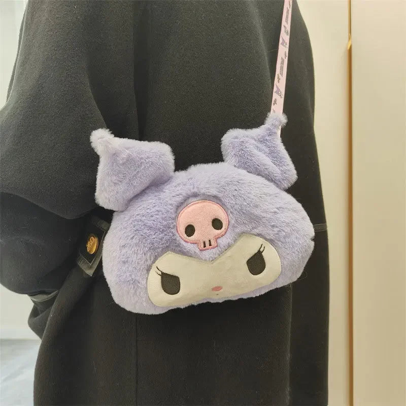 Animation Kuromi Plush Bag for Girls Small Change Tote Handbags Shoulder Bags Kawaii Toy Figures Bags Coin Purse Gifts