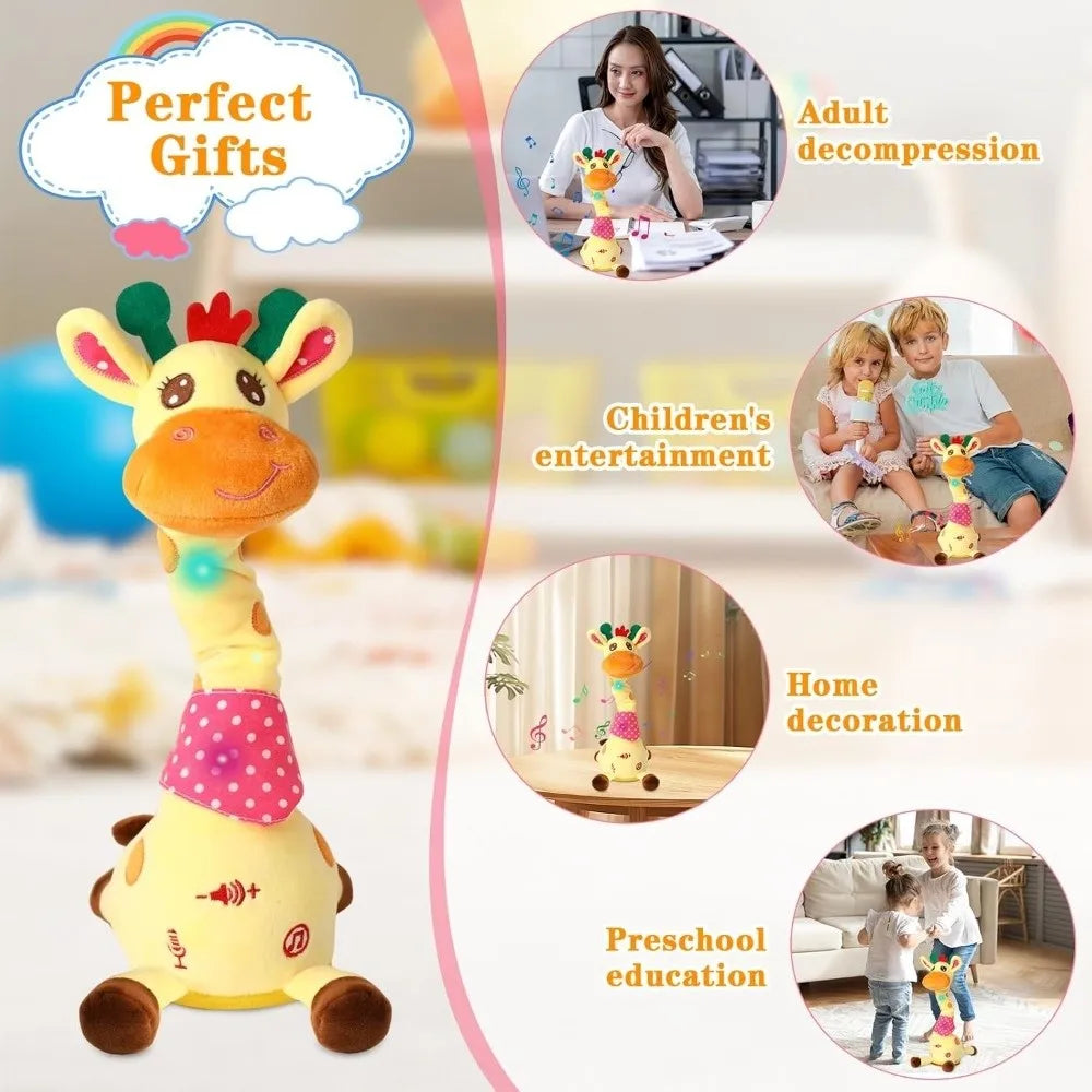 Repeating What You Say Dancing Talking Giraffe Toy with 10 Songs Plush Swaying Dancing Giraffe Adjustable Volume Glowing