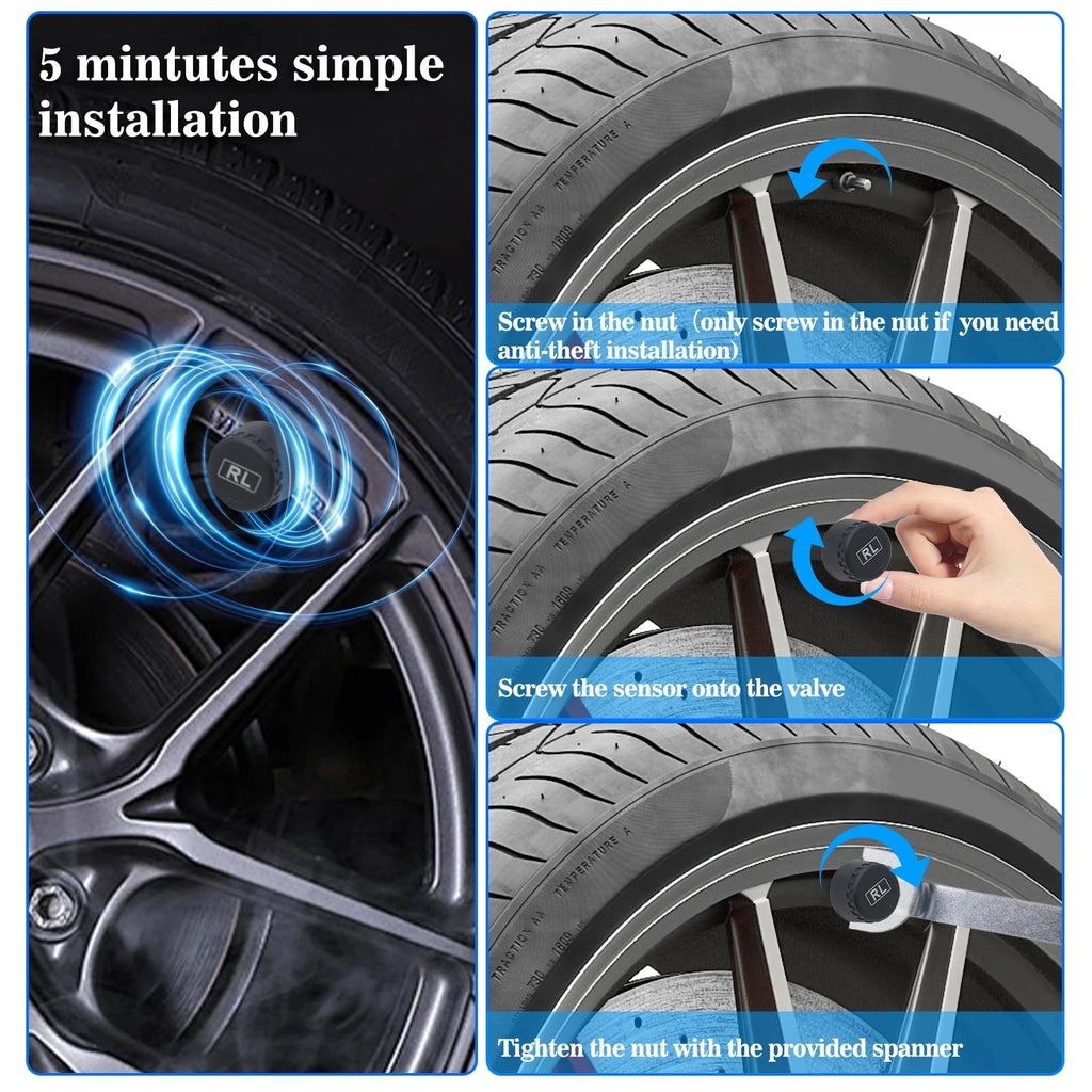 K01 TPMS Solar Sensor Intelligence Wireless Tire Pressure Monitoring System Auto Security Alarm Device With 4 Sensors