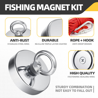 D16MM D42MM Fishing Magnet Salvage Searcher Power Super Strong Neodymium Magnet Heavy Duty Search Magnet 300 kg Merry Christmas