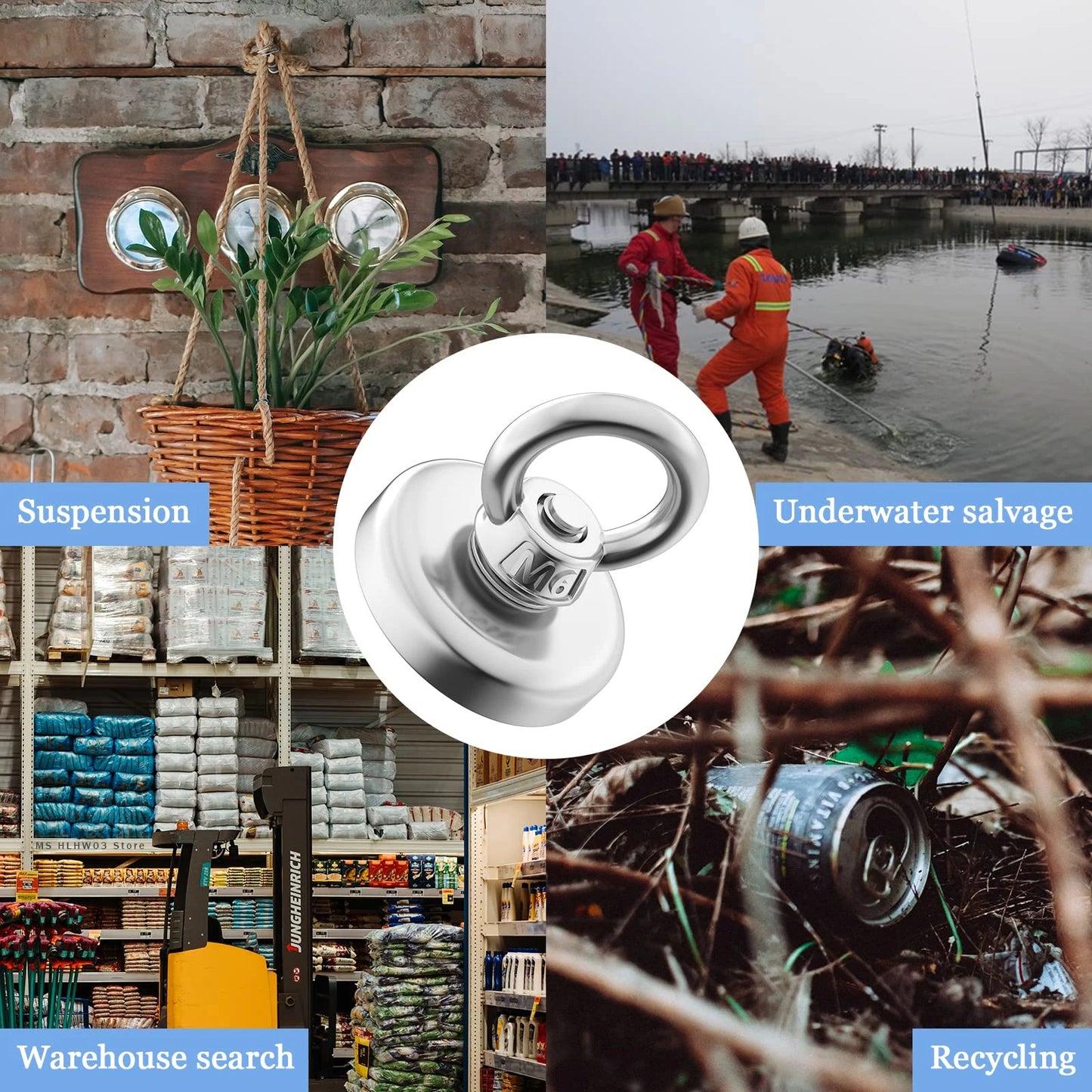 Super Strong Neodymium Fishing magnet Hook N52 Heavy Duty Rare Earth magnet with Countersunk Hole Eyebolt Salvage Magnet Imans