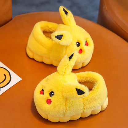 Kawaii Pikachu Figure Cotton Slippers Cover Heel Anime Peripheral Cute Cartoon Flat Autumn/Winter Plush Slippers Christmas Gifts