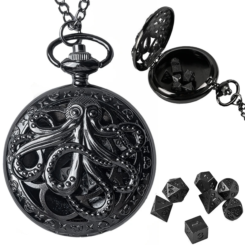 7pcs DND Mini Dice with Pocket Watch Case Set Portable Polyhedron Metal Dice Perfect for Dungeons&Dragons,Table RPG