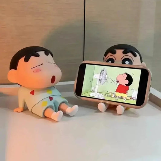 Crayon Shin-Chan Anime Figure Phone Holder Kawaii Desktop Ornaments Phone Support Mini GK Collection Decoration Toys Girls Gifts