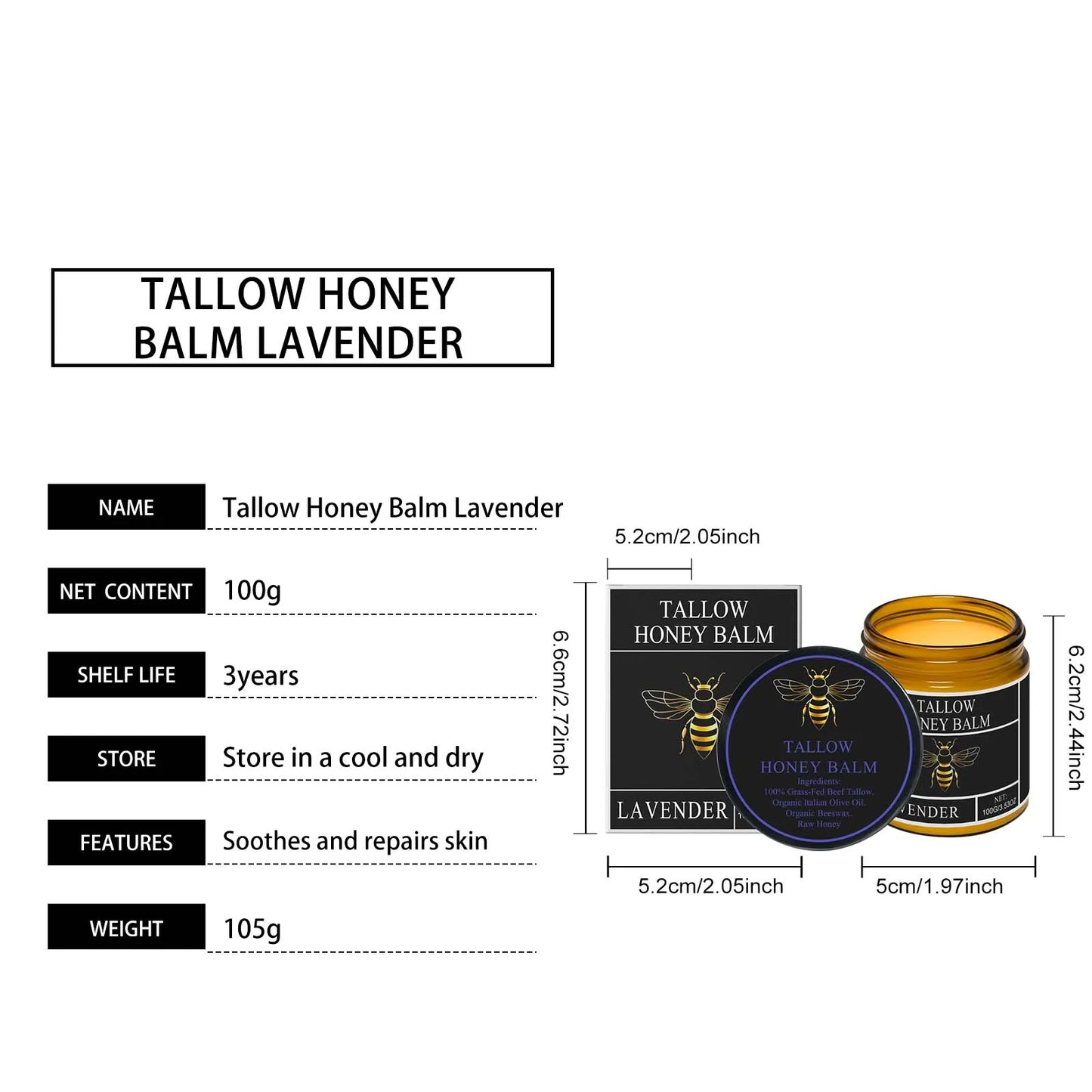 Beef Tallow Honey Moisturizer Grass Fed Whipped Tallow Face Cream Body Lotion Non Greasy Nourishing Fast Absorption Skin Care