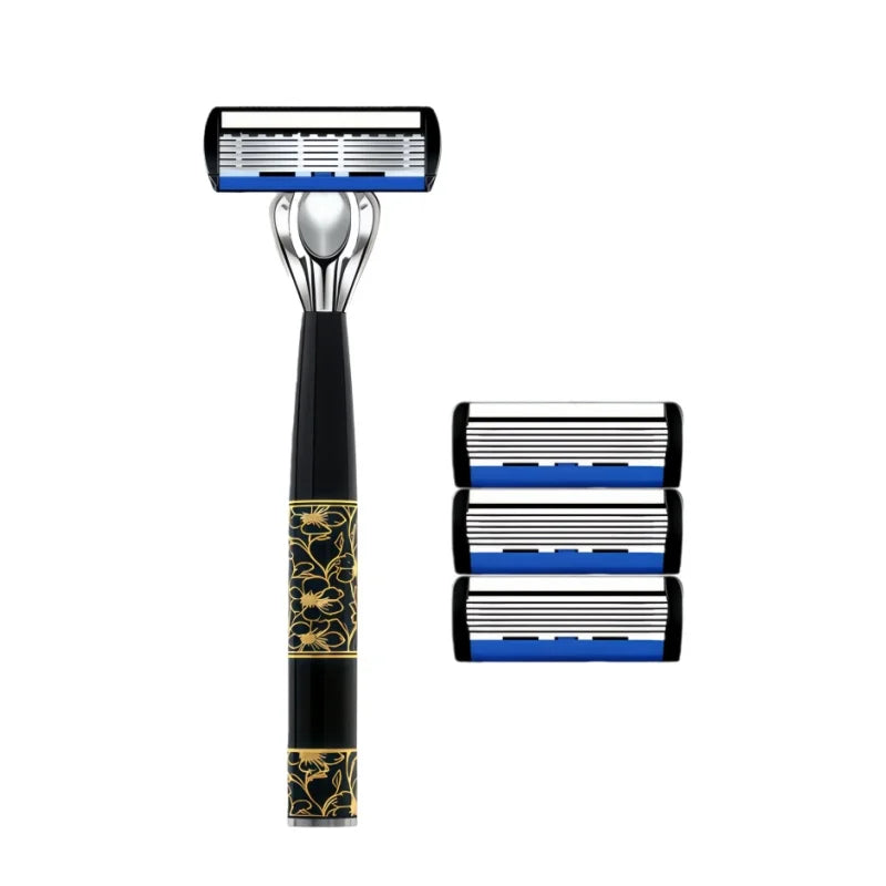 Razor Classic 6 Layer Safety Razor For Men Shaving Hair Removal Shaving Blades Manual Shaver Green 1 Handle With 3 Blades Razors