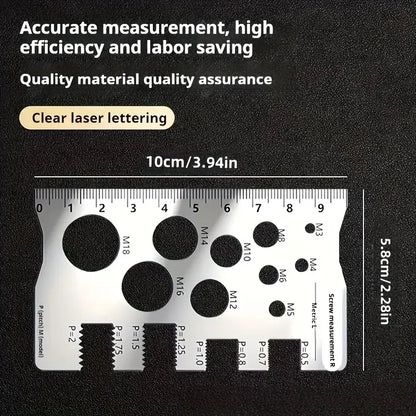 304 Stainless Steel Screw Measuring Gauge Set - Precision Thread Pitch & Bolt Size Caliper Tool | M12 Diameter Ruler | Ideal Fat