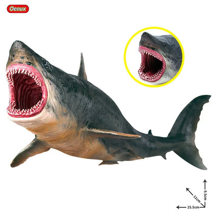 Oenux Savage Marine Sea Life Megalodon Action Figure Classic Ocean Animals Big Shark Fish Model PVC Collection Toy For Kids Gift