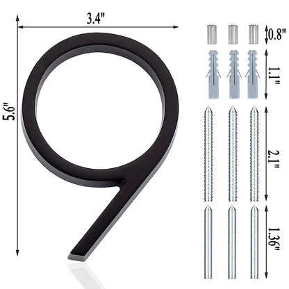 5.6inch Apartment Door Numbers Waterproof Zinc Alloy Street Mailbox Home Address Signs Black Modern House Floating Plate Digit