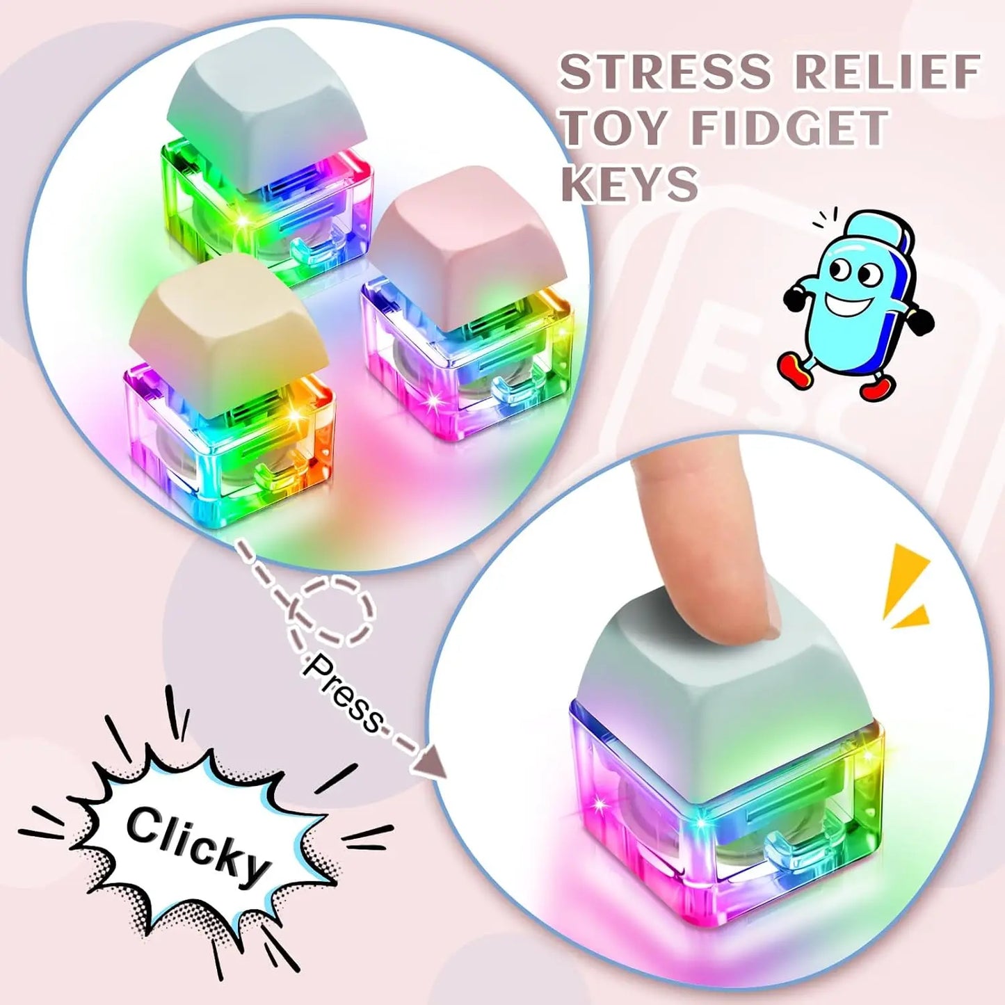 3/6PCS Keyboard Fidget Toy Keyboard Keychain Decompression Toys Button Stress Relief Gifts for Office School
