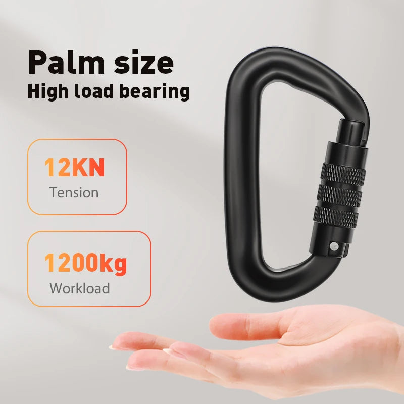 CLIWIZ 12KN Professional D-Shaped Aluminum Carabiner Key Hooks Lip Camping Keyring Snap Hook Outdoor Hiking Tool
