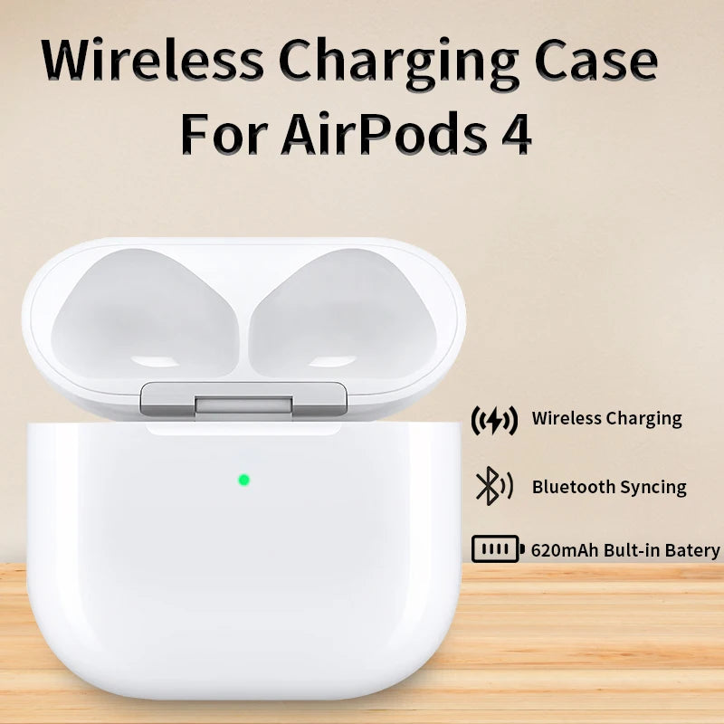 AirPods 4 Charger Case Replacement w/ Wireless Charging & Real Pop-Up – No Earbuds, OEM-Like Battery Holder