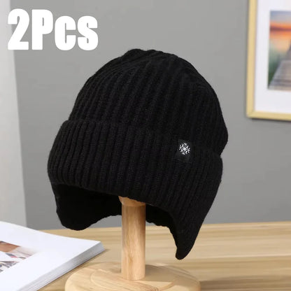 Men Winter Knitted Hat Plush Warmth Peaked Cap Outdoor Earmuff Casual Fashion Faux Fur Lined Hooded Hats Cycling Ear Protection