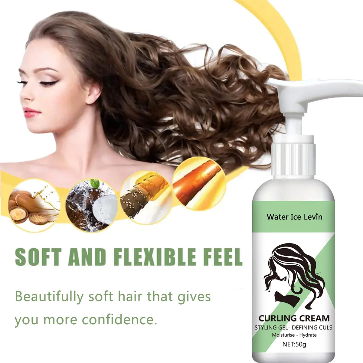 Water Ice Levin Curling Cream: Your Answer to Dry, Unruly Hair. Transform Frizz into Defined, Hydrated, and Bouncy Curls.