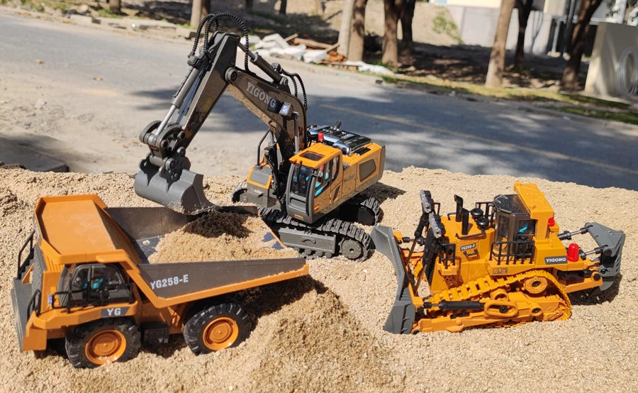 4WD Remote Control Excavator 4x4 Alloy Dump Truck Bulldozer Radio Model RC Car Construction Vehicle Toy Children Kids Gifts