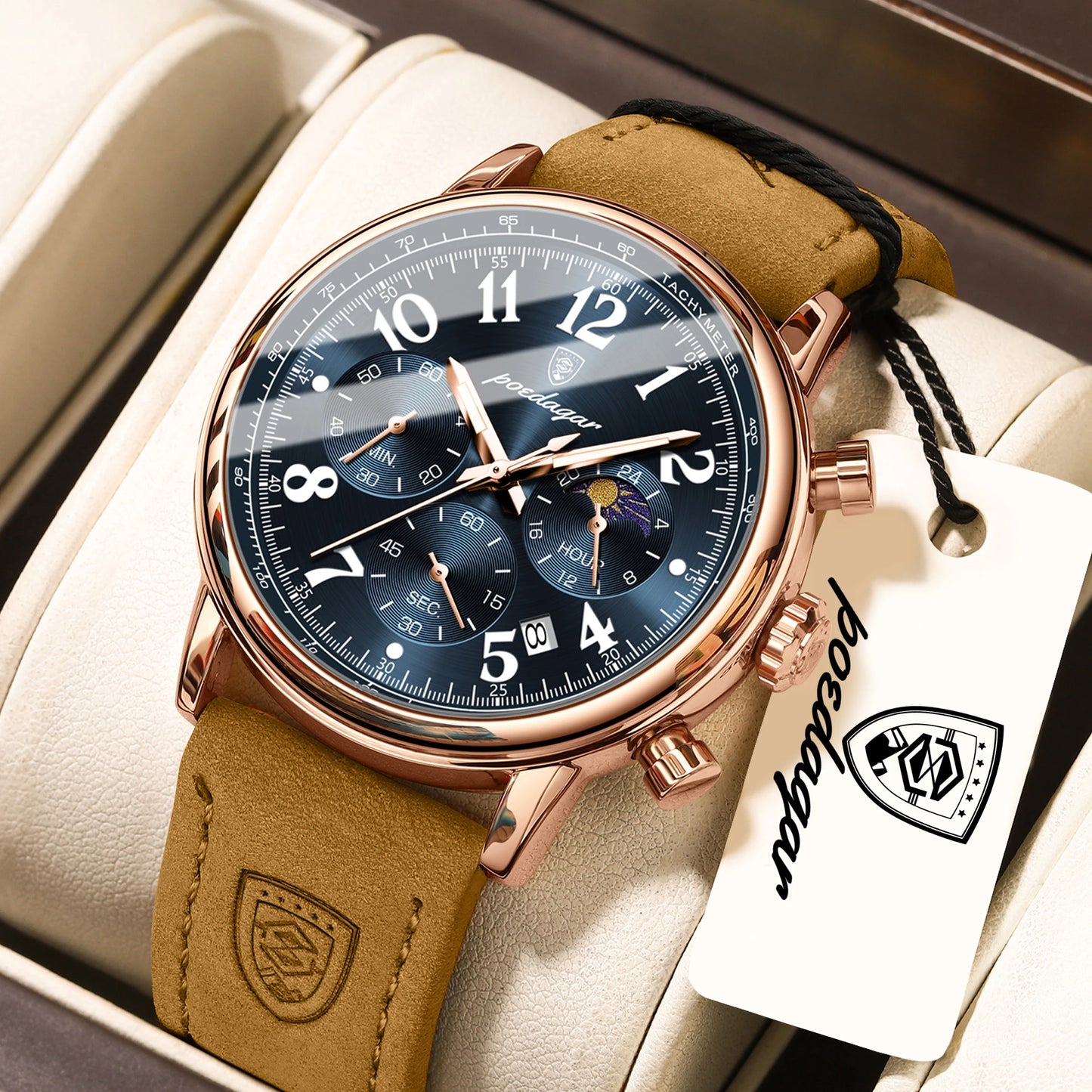 POEDAGAR Luxury Sports Men Watch Waterproof Luminous Leather Quartz Man Wristwatch Chronograph Date Military Men's Watches Reloj