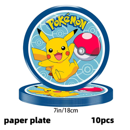 Decoration Pokemon Birthday Party Hats Pikachu Disposable Tableware Tablecloth Cup Plate Napkin Baby Shower Party Favors Pokemon