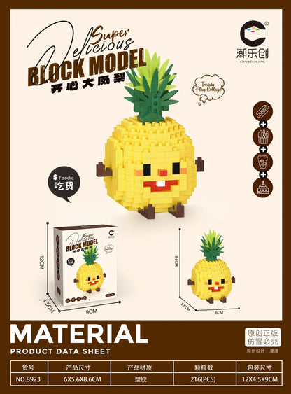 CLC Diamond Particle Casual Splicing Fruit French Fries Burger Block Toys Happy Food and Play Series Toys for Children Gifts