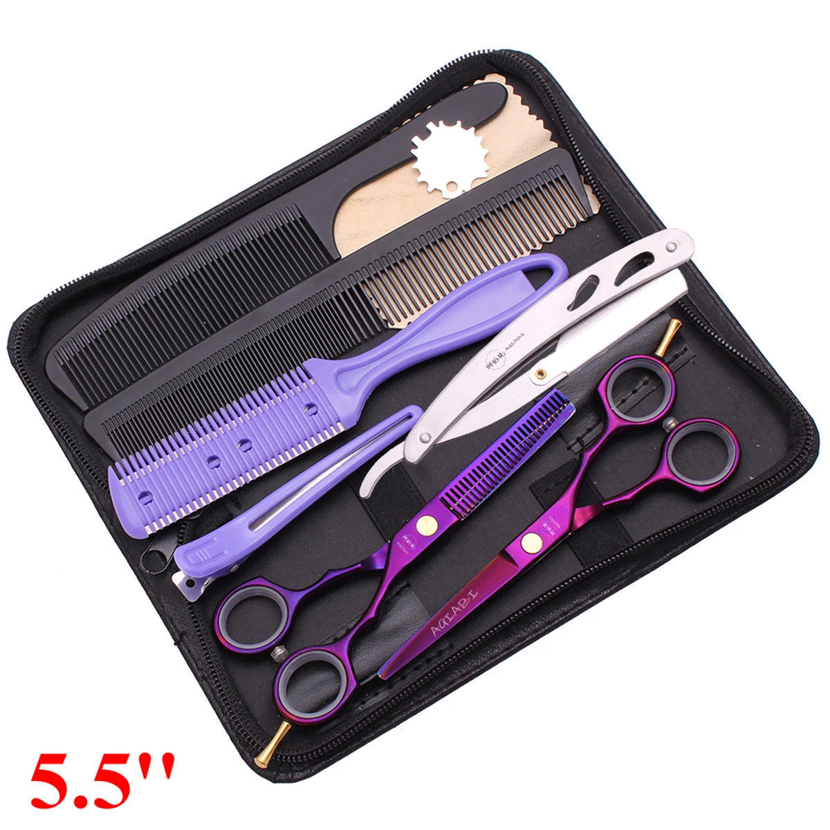 5.5'' Professional Hairdressing Hair Scissors 440C Cutting Shears Thinning Razor Comb Set Salon Barber Home Dropshipping A1104
