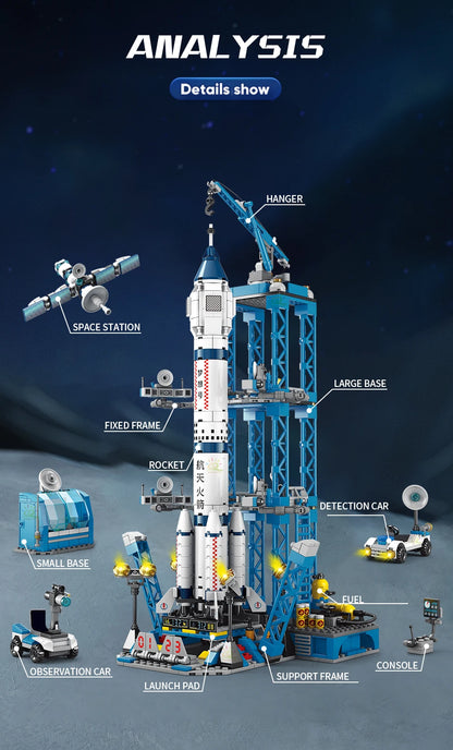 HUIQIBAO Space Aviation Manned Rocket Building Blocks With Astronaut Figure City Aerospace Model Bricks Children Toys for Kids