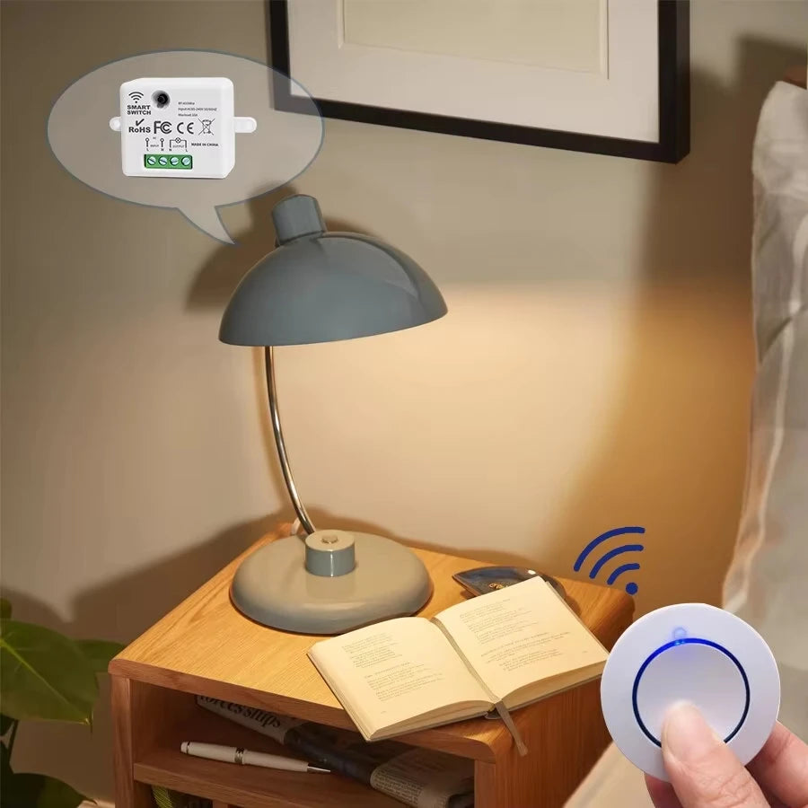 RF 433MHz Wireless  10A Relay Receiver Remote Control Light Switch 220V 110V Mini Round Button Wall Panel Switch For LED Lamp
