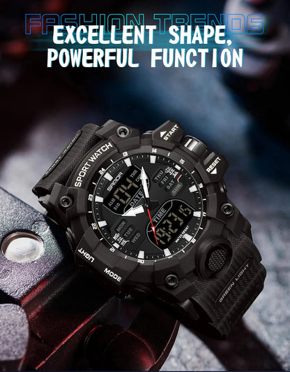 SANDA Outdoor Sports Military Mens Watch LED Digital Electron Quartz Male Wristwatch Dual Display Clock Men Relogio Masculino