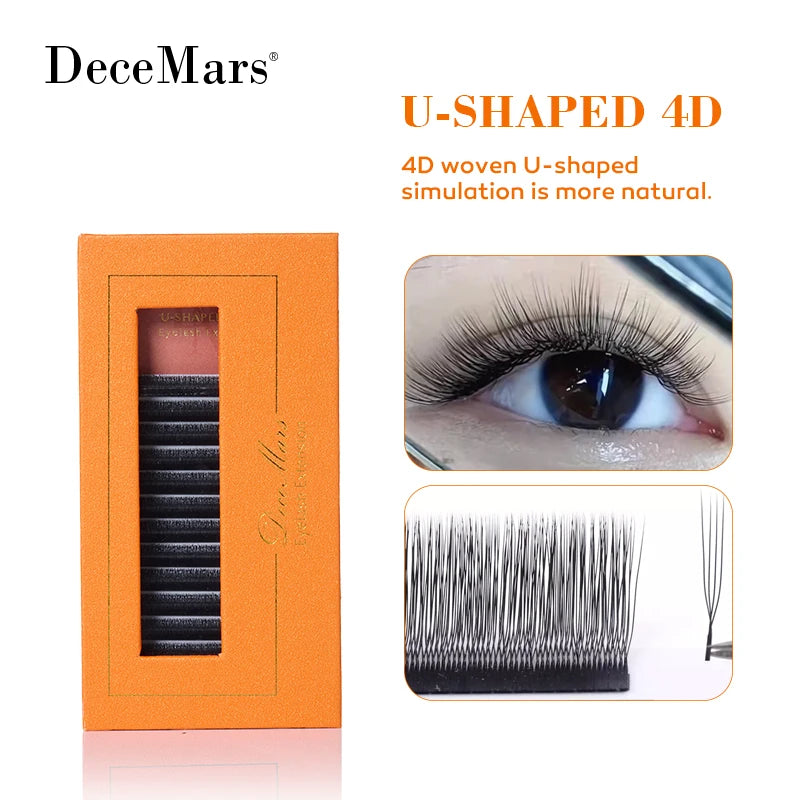 DeceMars U-Shaped 4D Eyelash Extensions (12lines/Tray) for Makeup